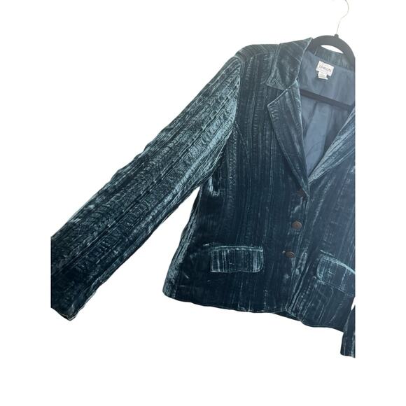 Chicos Size 2 Blue Velvet Boswell Blazer Jacket Silk Blend Unique Buttons #5611 - Picture 2 of 11